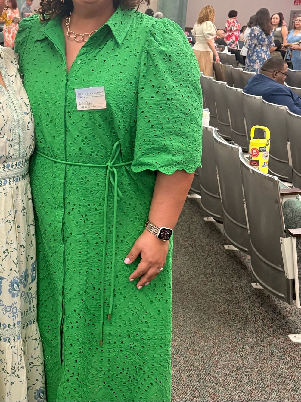 H&M Eyelet Shirt Dress with Tie Waist in Green - Picture 6 of 6